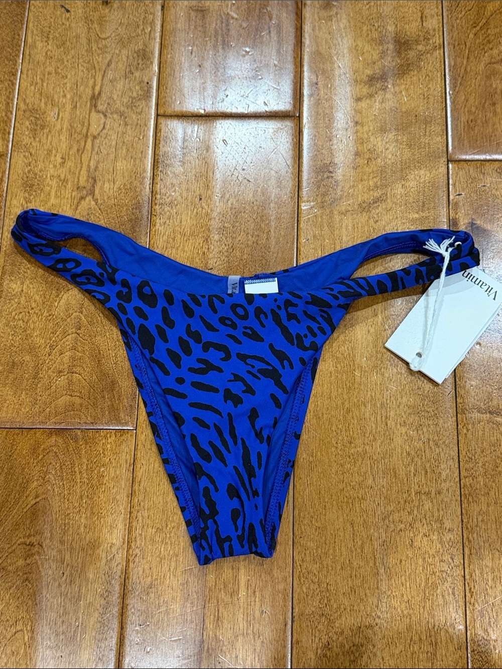 Vitamin A Women's Blue Leopard-Print Bikini Bottom size L 10 NEW with tag CHEEKY